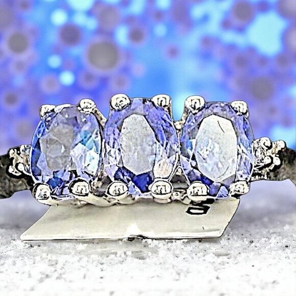 925 Jewelry - Tanzanite & Diamond Accent Rhodium Plated Sterling Silver Designer Ring Size 7